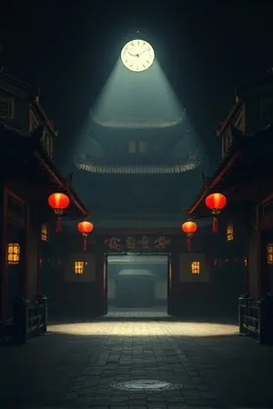 雾港航线海报，雨夜码头吊机与探照灯的交错光束