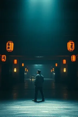 第七次日落海报，老式居民楼楼道口洒进橙色夕照